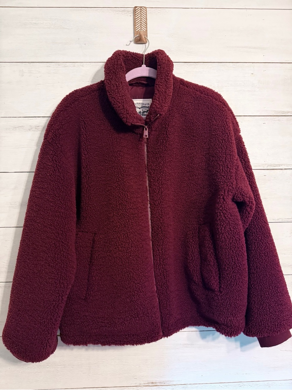 Levi's Women's Burgundy Sherpa Teddy Zip-Up Jacket